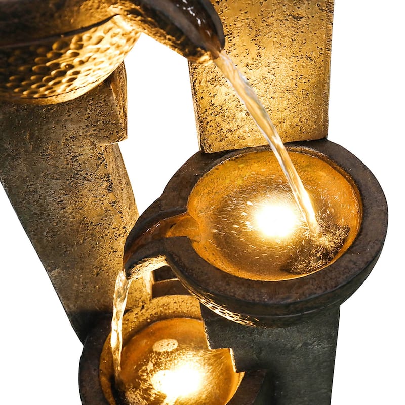 40'' H Outdoor Water Fountain with Lights, 4-Tier Resin Fountain