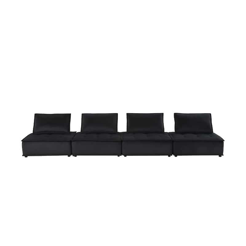 120" Black Velvet 4 Pc Modular Sofa