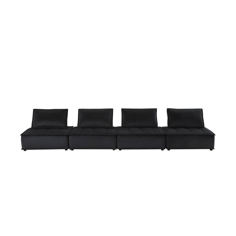 160" Black Velvet 4-Seater Modular Sofa