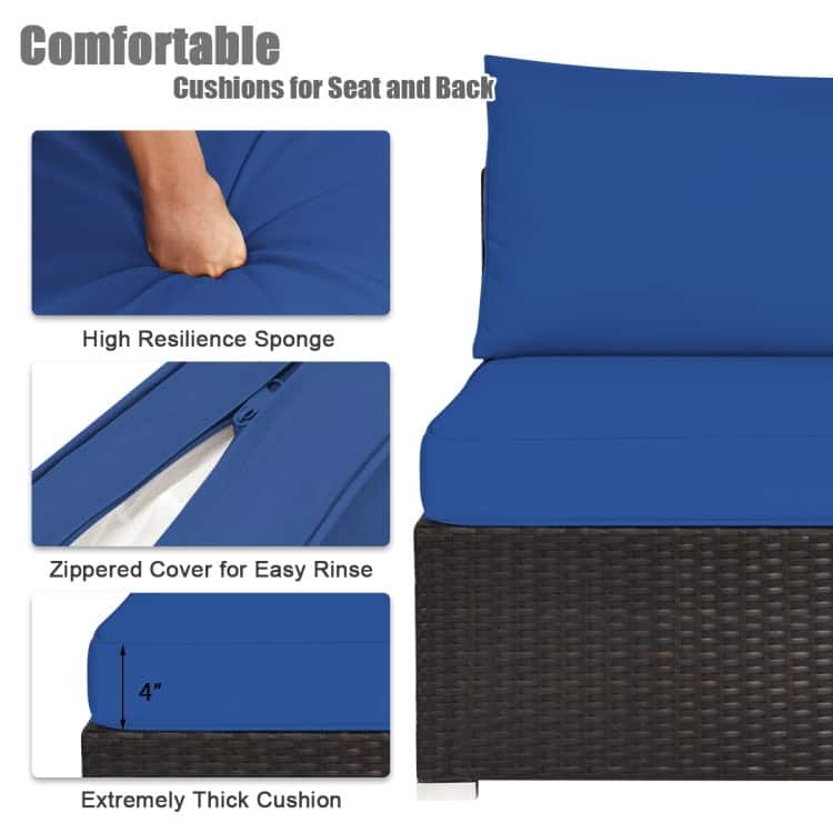 6 Pieces Outdoor Patio Rattan Furniture Set Sofa Ottoman with Coffee Table - 30'' x 30'' x 26''(L x W x H)