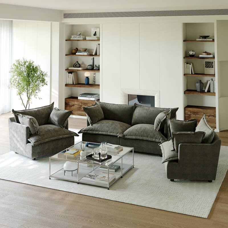 Comfy Cloud Oversized Chenille Modular Sectional Sofa Armchair Set - Grey