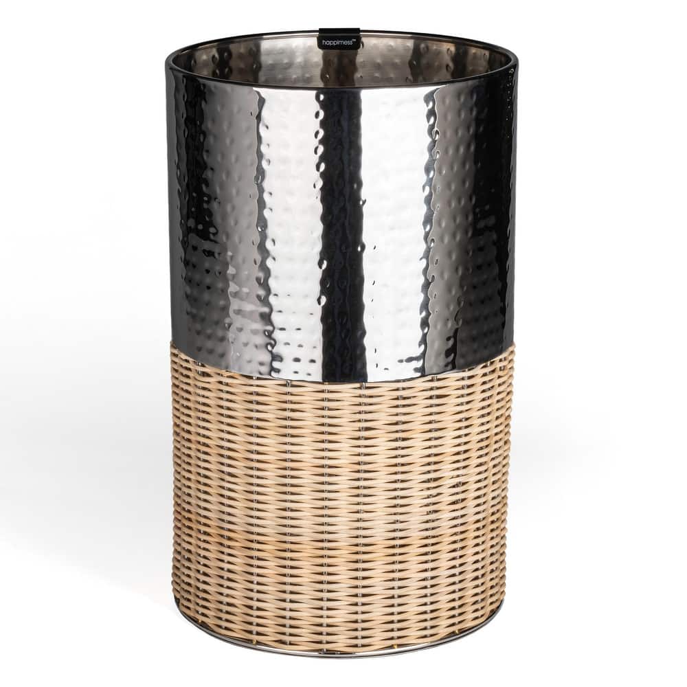 happimess Asher Modern 4.13-Gallon 2-Tone Faux Wicker/Metal Cylinder Waste Basket