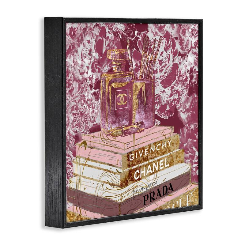 Stupell Glam Designer Books Fashion Accessory Glitz Pink Gold Framed Wall Art,12x12