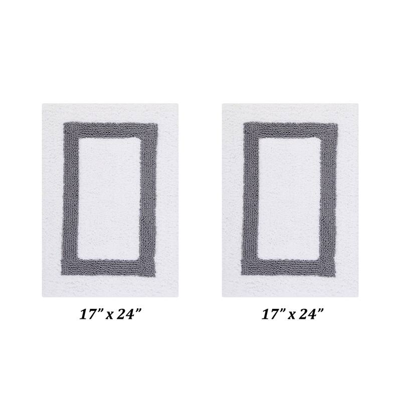 Better Trends Hotel Collection in Race Track 100% Cotton Super Absorbent Reversible Double Sided Machine Washable Bath Mat Rug - 2 Piece Set (17" x 24" | 17" x 24") - White & Gray