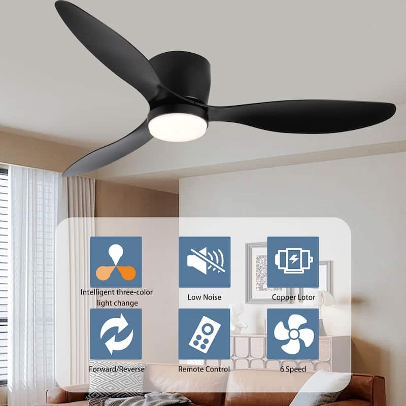 Sofucor 40/42/52 Inch Flush Mount Low Profile Ceiling Fans with Lights and Remote,3 ABS Blades,for Bedroom Patio