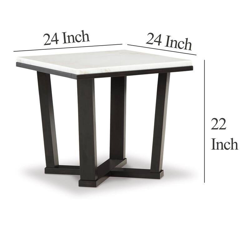 Fana Side End Table, White Marble Top, 24 Inch Square, Espresso Brown