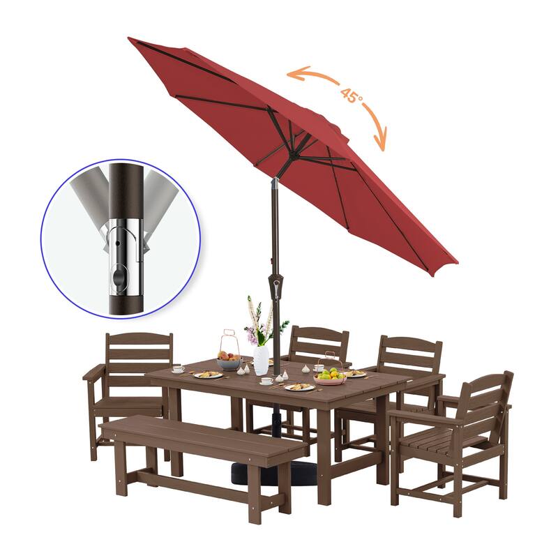 10ft Patio Market Umbrella with LED Lights,Crank & Tilt