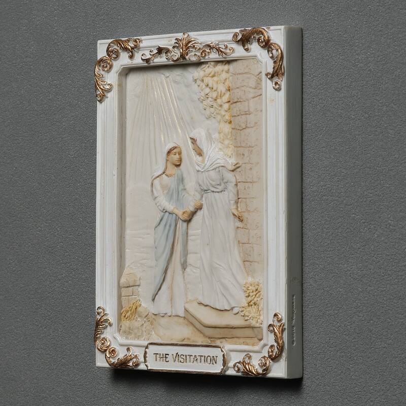 4.1 inches Length Polyresin Joyful Mysteries the Visitation White and Gold Finish Figurine