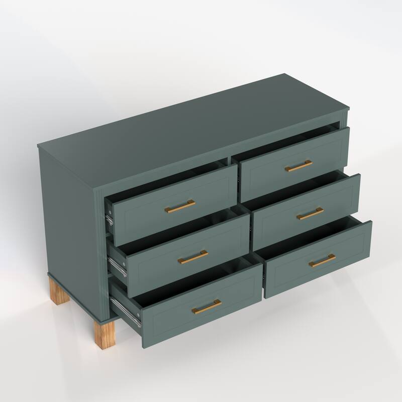 Roomfitters 6-Drawer Double Dresser, Modern Bedroom Storage Cabinet with Solid Wood Legs & Metal Handles