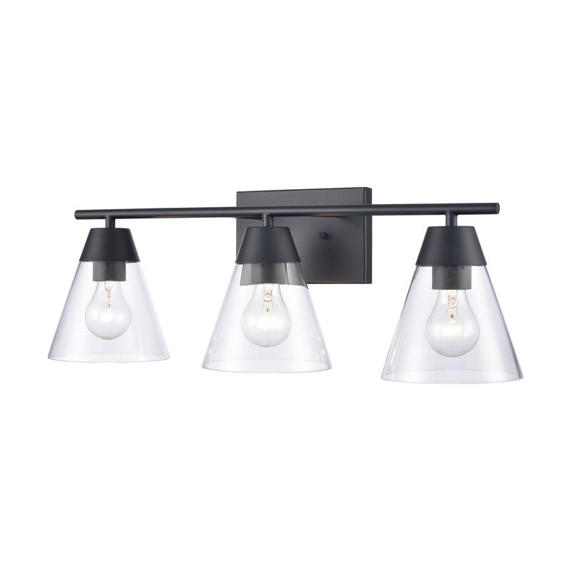 Elk Home Vivica Black With Clear Glass Cone Shade 3 Light Vanity Light