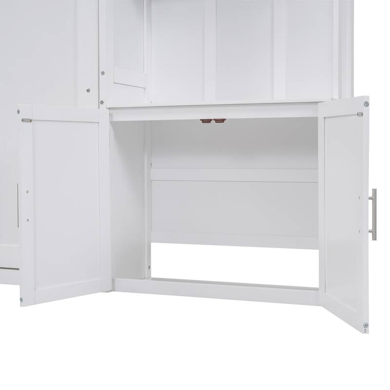 Wood Full Size Murphy Bed with Multiple Storage Shelves and Cabinet, Foldable Hidden Wall Platform Bed for Bedroom