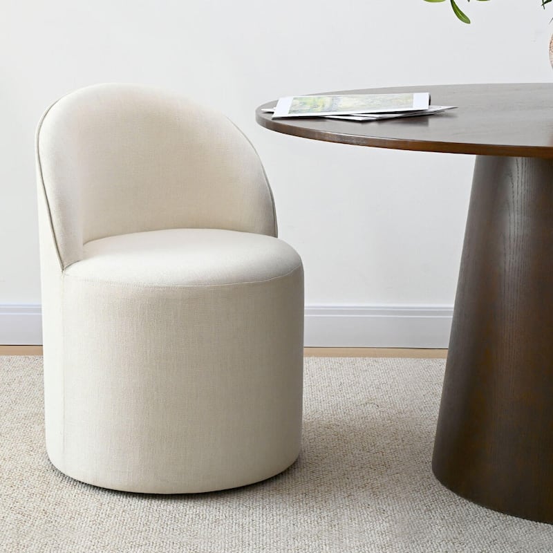 Linen Rolling Upholstered Dining Chair with Wheels (Set of 2)