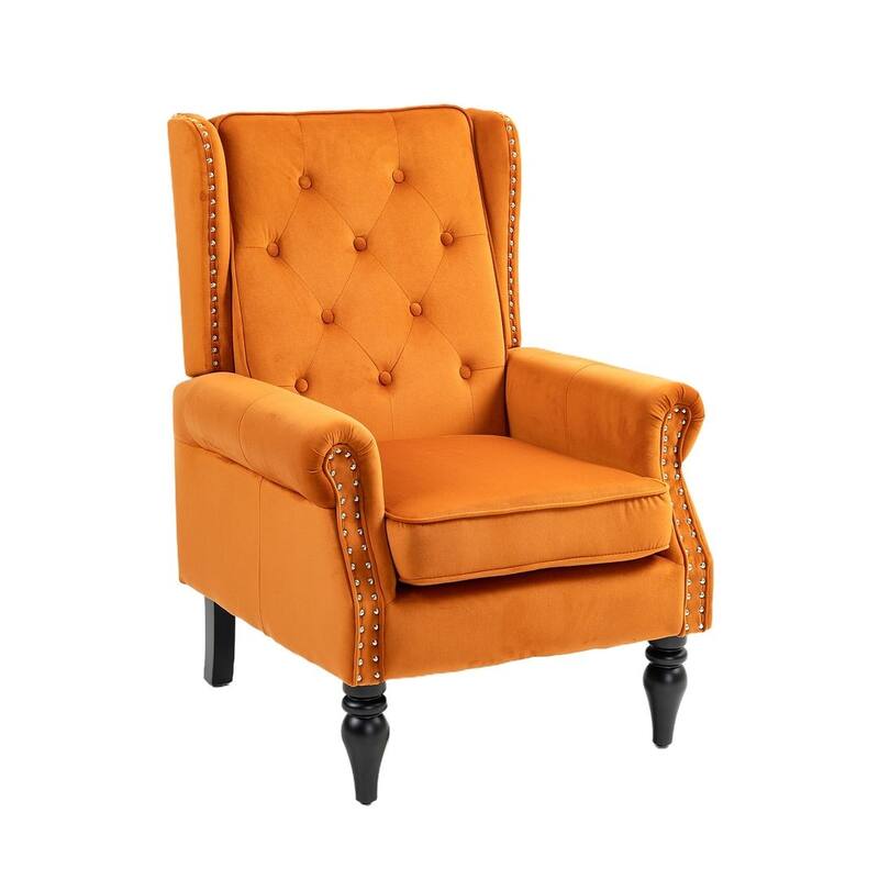 Transitional Wingback Accent Chair Armchair with Sturdy Wood Legs