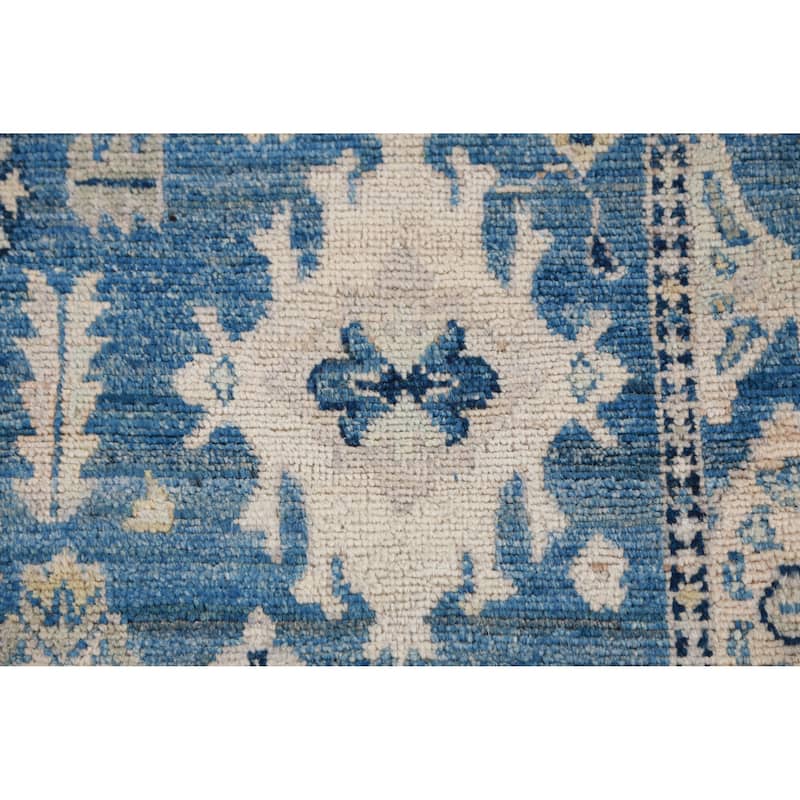 Hand Knotted Oriental 100% Wool Carpet Transitional All-Over Navy Blue & Blues Oushak Runner Rug - 16' 7'' X 2' 7''