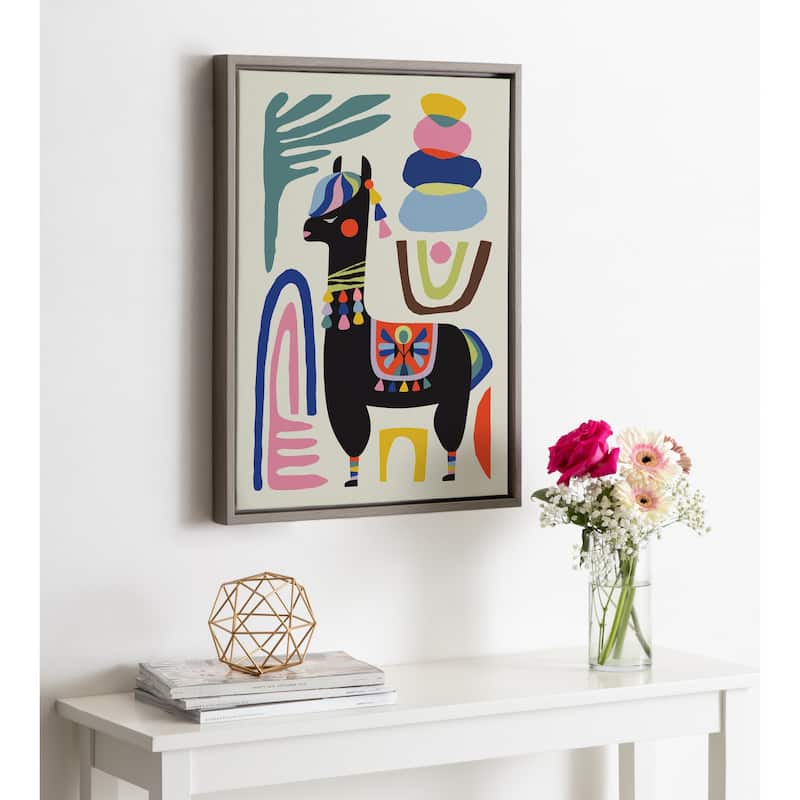 Kate and Laurel Sylvie Llama Mesatawe Framed Canvas by Rachel Lee