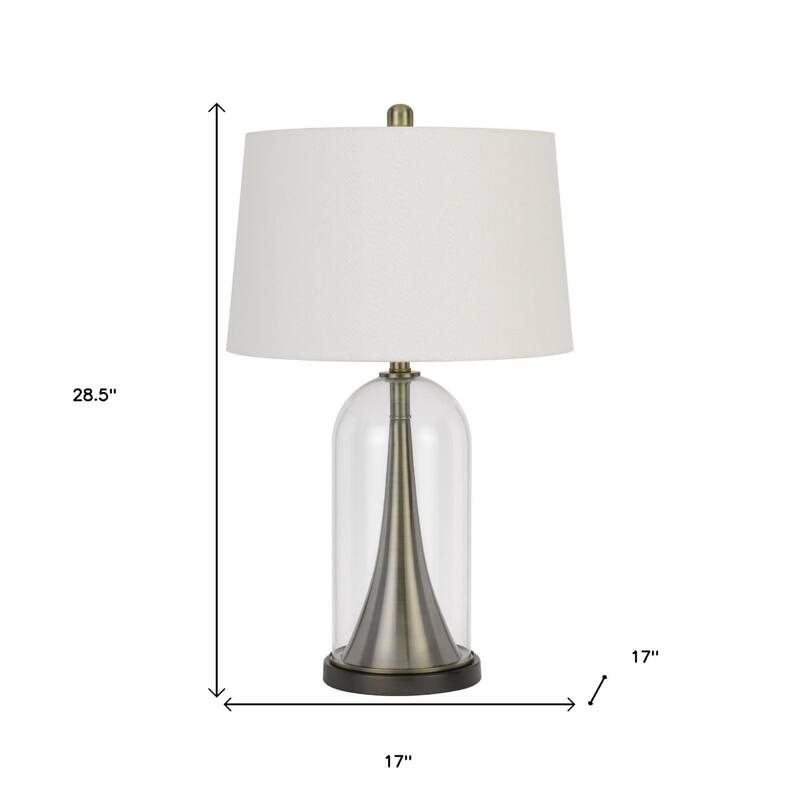 Clear Metal Table Lamp with White Empire Shade and 3 Way Socket Switch - 17” x 17” x 28.5” (D x W x H)