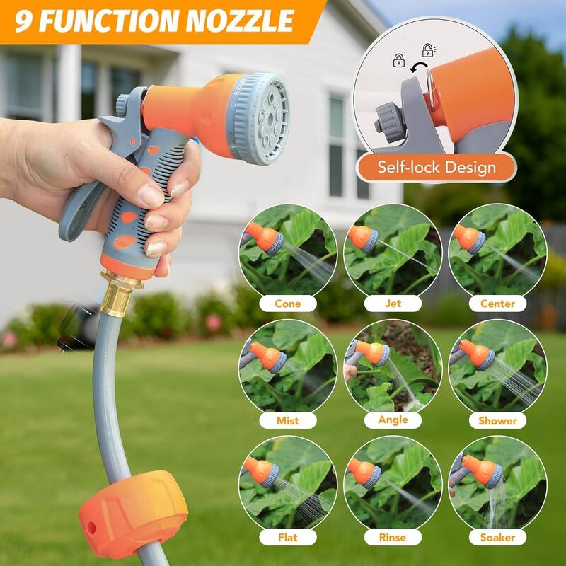 Retractable Garden Hose Reel 9 Function Sprayer Nozzle