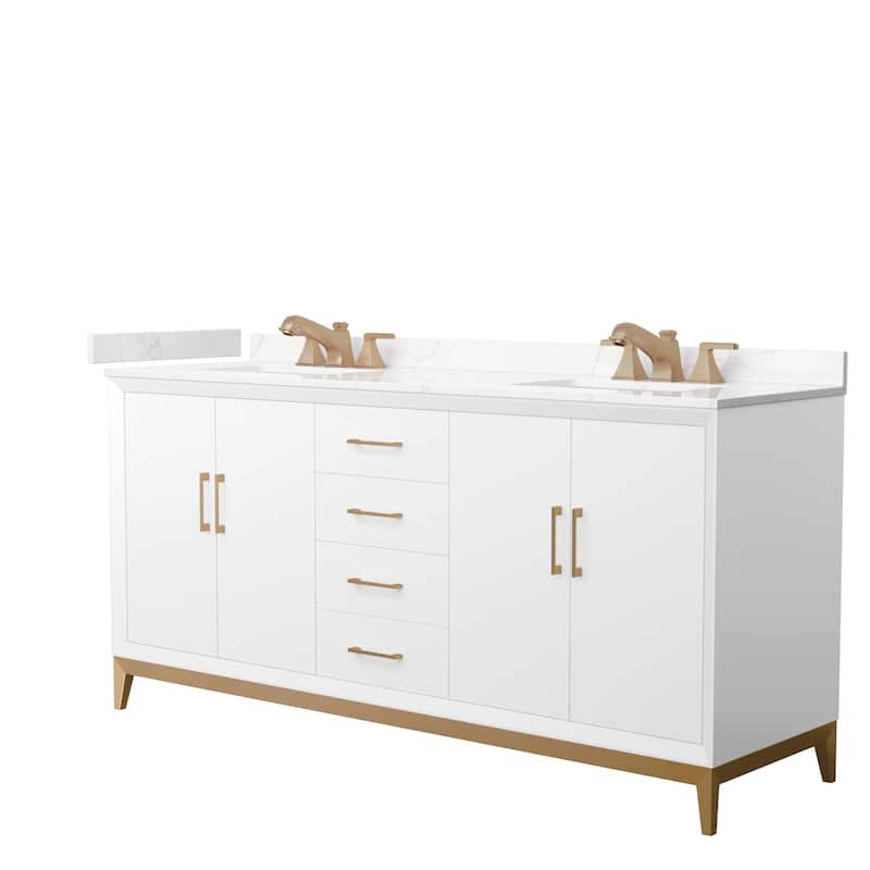 Amici 72-inch Double Vanity, Quartz Top - White, Bronze Trim, Giotto Quartz Top
