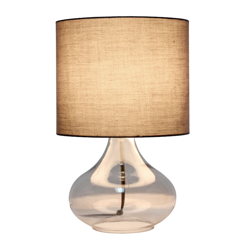 13.75" Decorative Glass Accent Table Lamp with Soft Fabric Shade Perfect for Living Room or Bedroom - 9"L x 9"W x 13.75"H