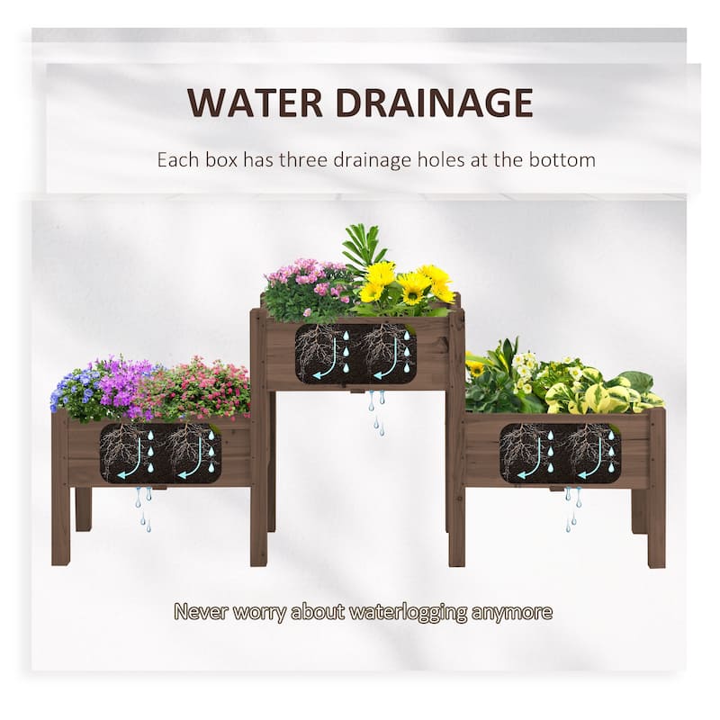 Outsunny 73" x 18" x 32" 3 Box Raised Garden Bed w/ Three Elevated Planters, Freestanding Wooden Plant Stand