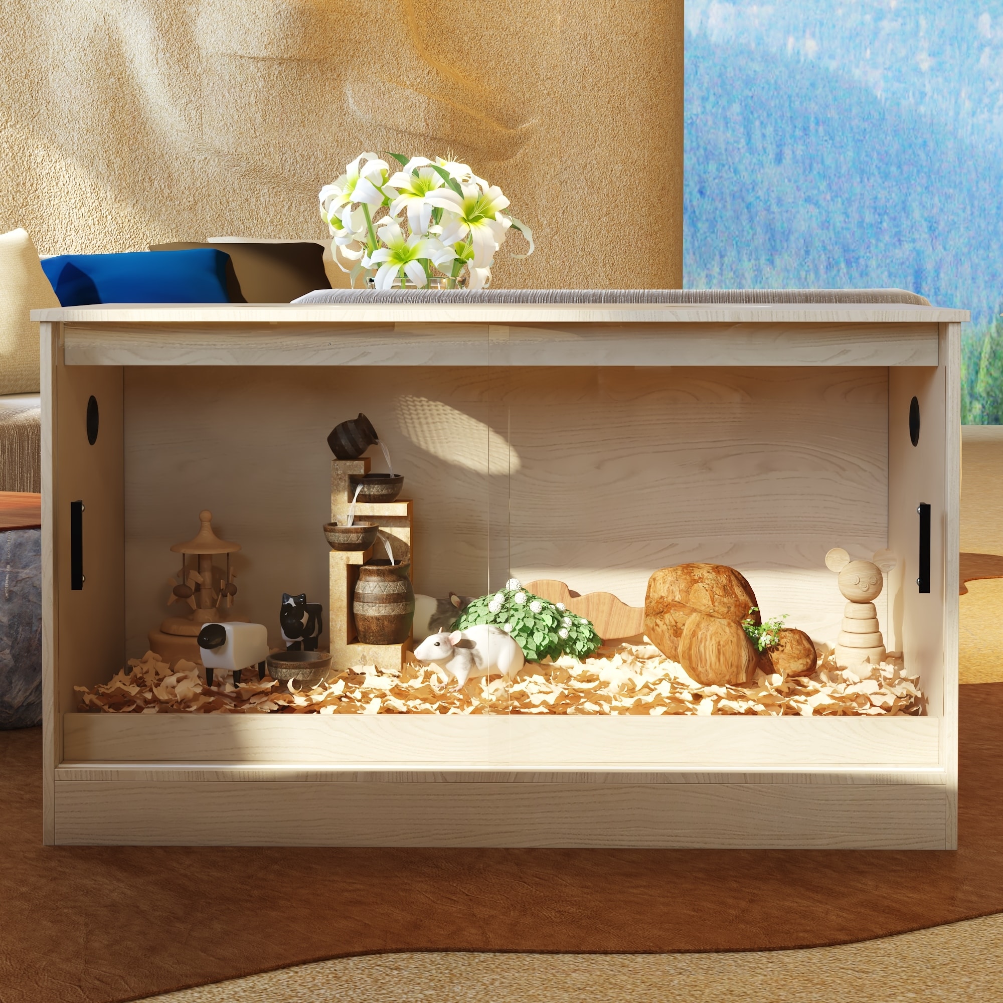 Glass Enclosure with Sliding Doors –Lizard, Gecko, 90 Gallon Wooden Reptile Terrarium Tank with Sliding Doors & Ventilation