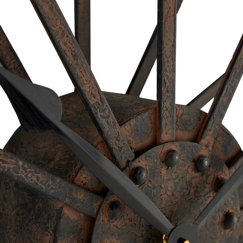 Metal Wheel Wall Clock - Brown - Roche River Decor - 5"W x 48"L x 48"H