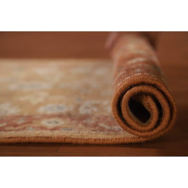 Hand Knotted Oriental 100% Wool Carpet Transitional Floral Brown Oushak Area Rug - 4' 0'' X 2' 1''