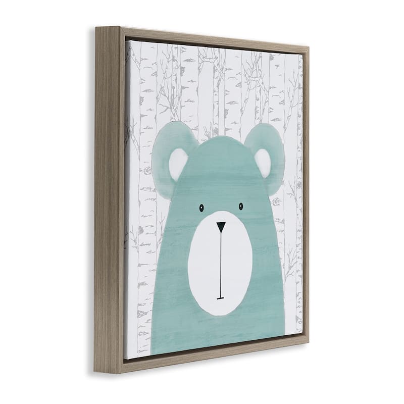 Stupell Whimsical Bear on Birch Framed Floater Canvas Wall Art Design By Kim Allen