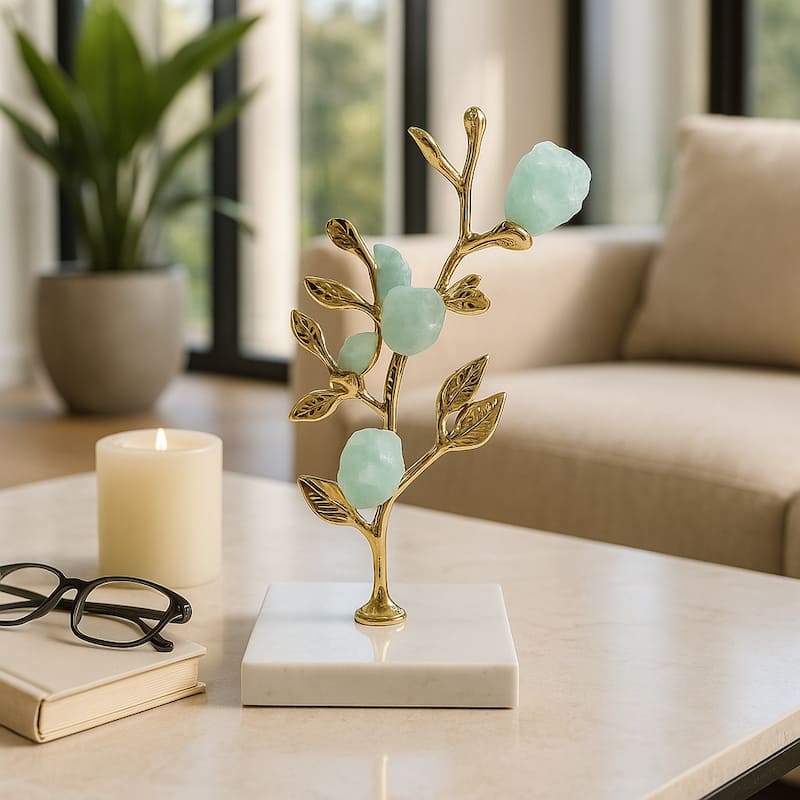 Metal Tree Sculpture on Marble Base Charming Living Room, Office, Home Decor - 4.75" x 4.75" x 8.75"