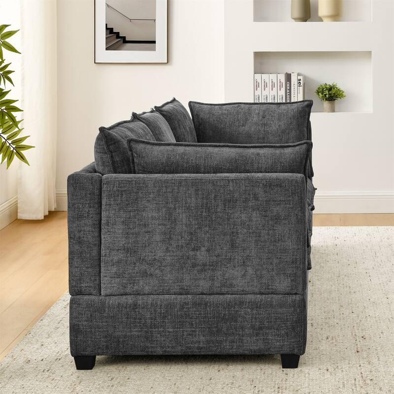 Chenille Upholstered Sectional Sofa with 2 Ottoman Chaise Lounge and Throw Pillows, Deep Seat Sleeper Cloud Couches, 4 Seat