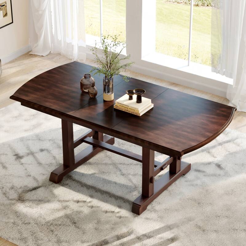 60"-78" Extendable Dining Table, Farmhouse Wooden Kitchen Table with Removable Leaf, Large Expanding Table for 4-8 - Cherry