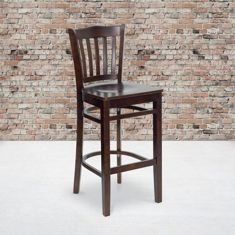 Vertical Slat Back Wooden Restaurant Barstool - Hospitality Seating - 16.75"W x 18.75"D x 43.75"H - 16.75"W x 18.75"D x 43.75"H