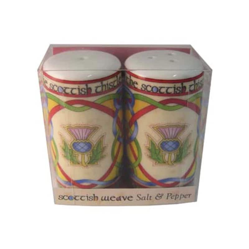 7” Porcelain Salt and Pepper Shaker Set with Multi-Color Thistle Pattern Hand Wash Only - 7”Dia - Multi-Color