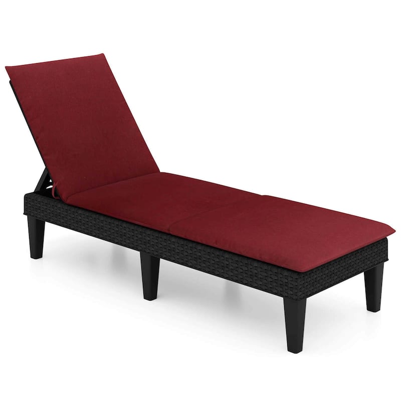 Outdoor Chaise Lounge Chair Rattan Recliner w/ Removable Cushion - Red