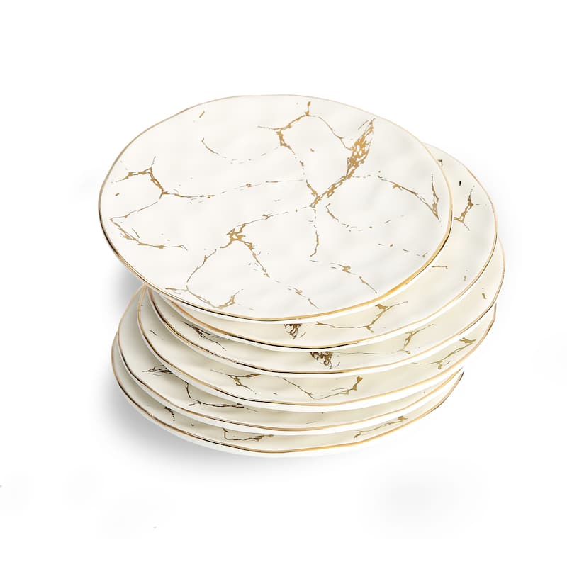 Set of 4 Marbleized Porcelain Salad Plates, 8"D