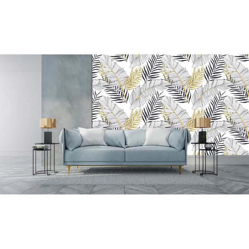 Seamless Banana Palm Leaves Removable Wallpaper - 10'ft H x 24''inch W