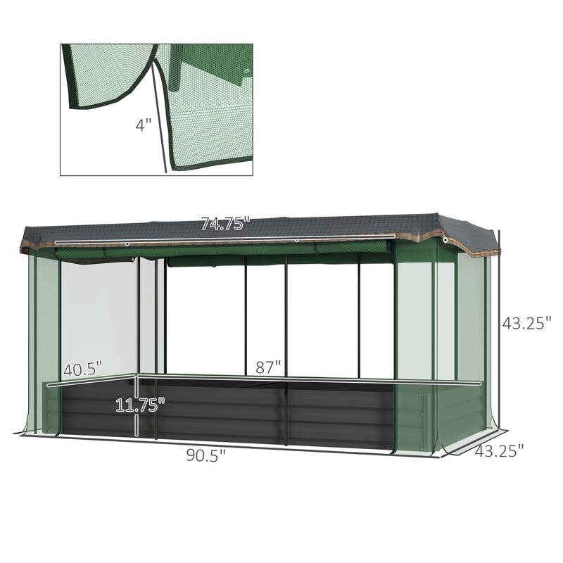 Outsunny Galvanized Raised Garden Bed with Crop Cage Plant Protection Net and Shade Cloth, Metal Planter Box