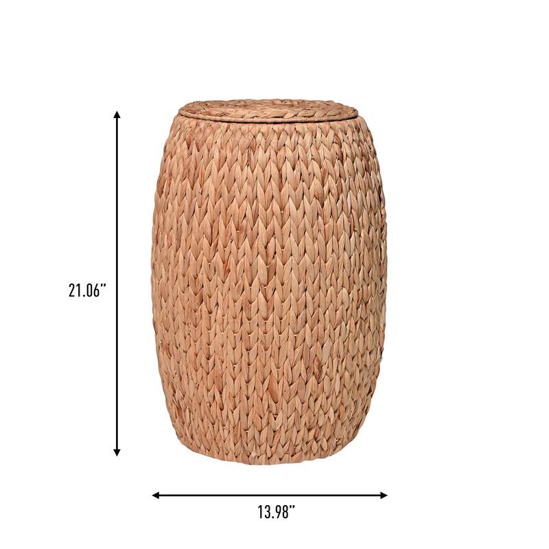 happimess Bohemian Handwoven Hyacinth Barrel Storage Stool with Lid