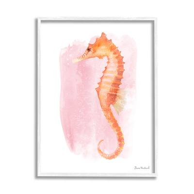 Stupell Gentle Orange Seahorse Speckled Pink Watercolor Detail Framed Wall Art, Design by Diane Neukirch