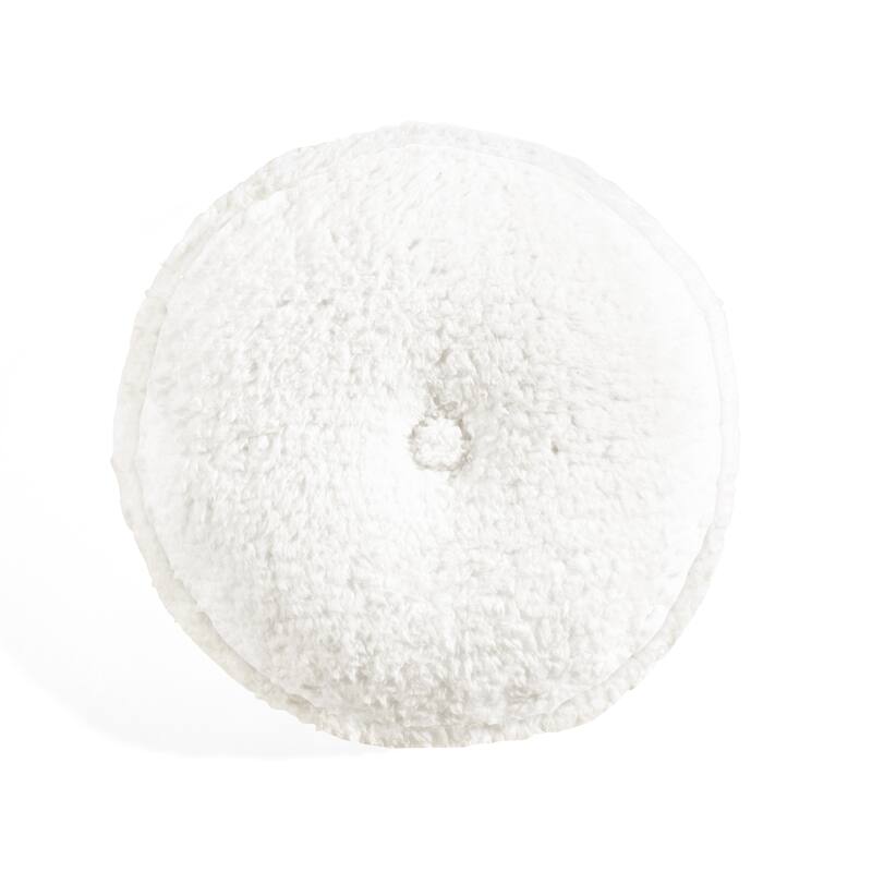 Lush Decor Button Soft Sherpa Round Decorative Pillow - White