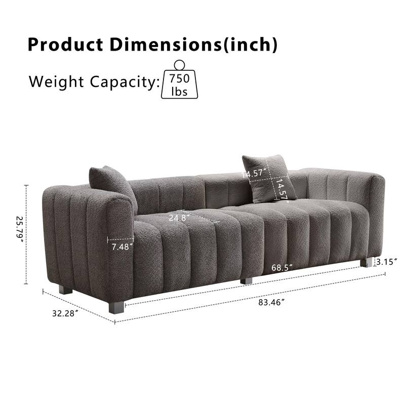 87.4" Luxury 3-Seater Sofa Bubble Couch for Living Room, Velvet Deep Seat Sofa Couch, Loveseat Sofa with Metal Legs