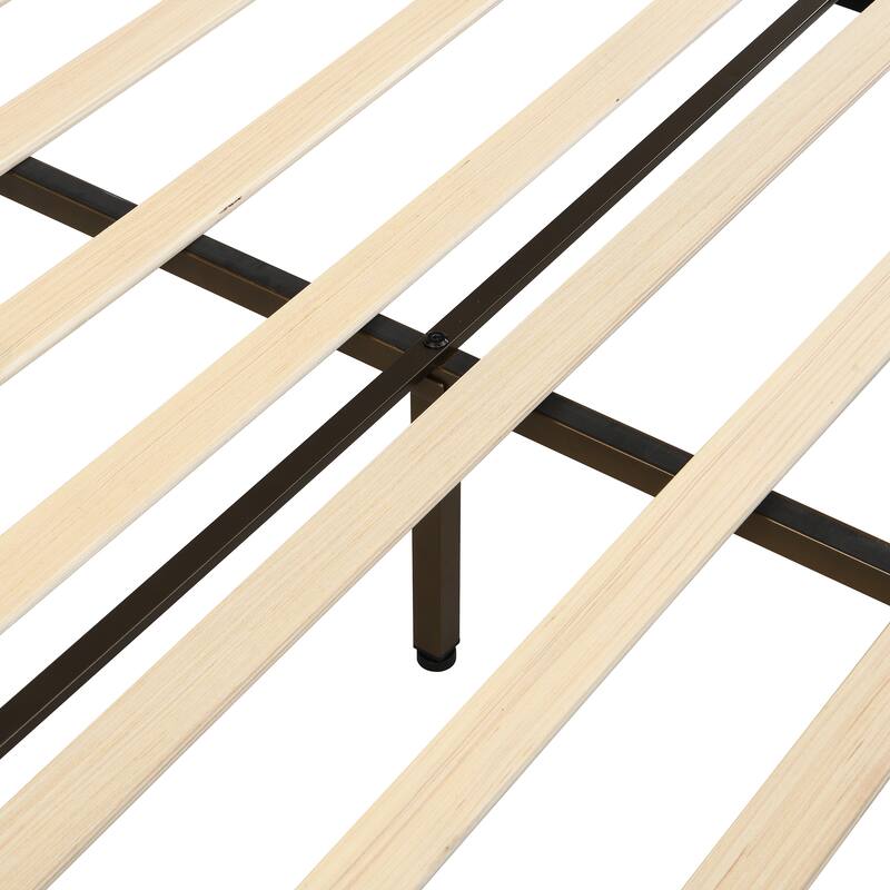 Modern Canopy Bed Frame with Upholstered Headboard Footboard, Platform Bed with Metal Frame, Wooden Slat Support, Noise-free