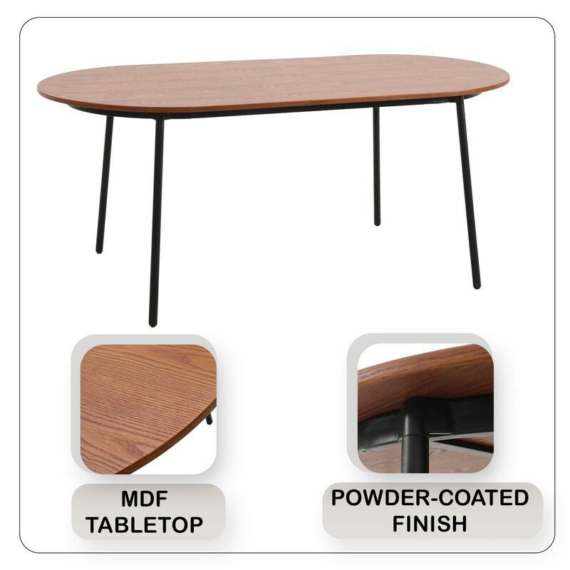 Tule Modern 9-Piece Dining Set with Solid Wood Top Oval Dining Table and Fabric Upholstered Black Steel Legs