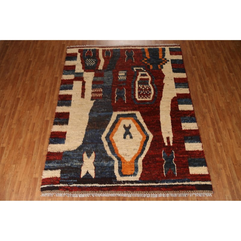 Tribal Geometric Moroccan Wool Area Rug Hand-knotted Oriental Carpet - 8'2" x 10'3"