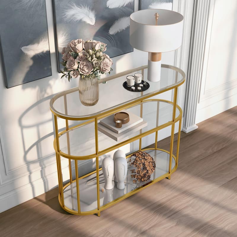 Kints Contemporary Gold 42-inch Glass Top 2-Shelf Sofa Table by Furniture of America