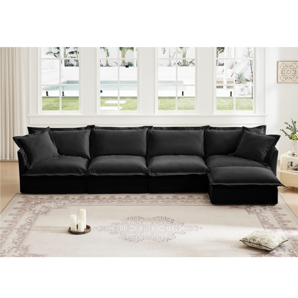 Slipcovered L Shape Sectional Long Sofa Couch, 4 Seater Sofa with Suppleness Armrests