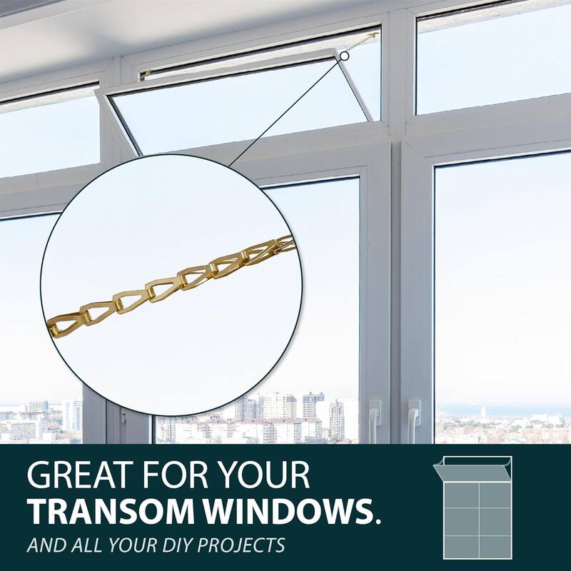 Mega Handles 12-Inch Transom Door Chain – Heavy-Duty Chain Stopper for Transom Windows, Cabinet Doors, Lids & Safety Restraint