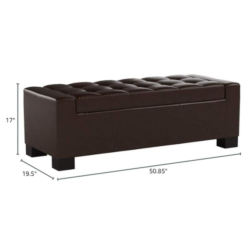 Liani Ottoman Bench, Storage Top, 50 Inch Dark Brown Bonded Leather