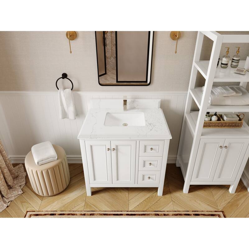 Willow Collections 36 in. W x 22 in. D Nashville Center Left Sink Bathroom Vanity with Countertop - 1.5”Empira White - White