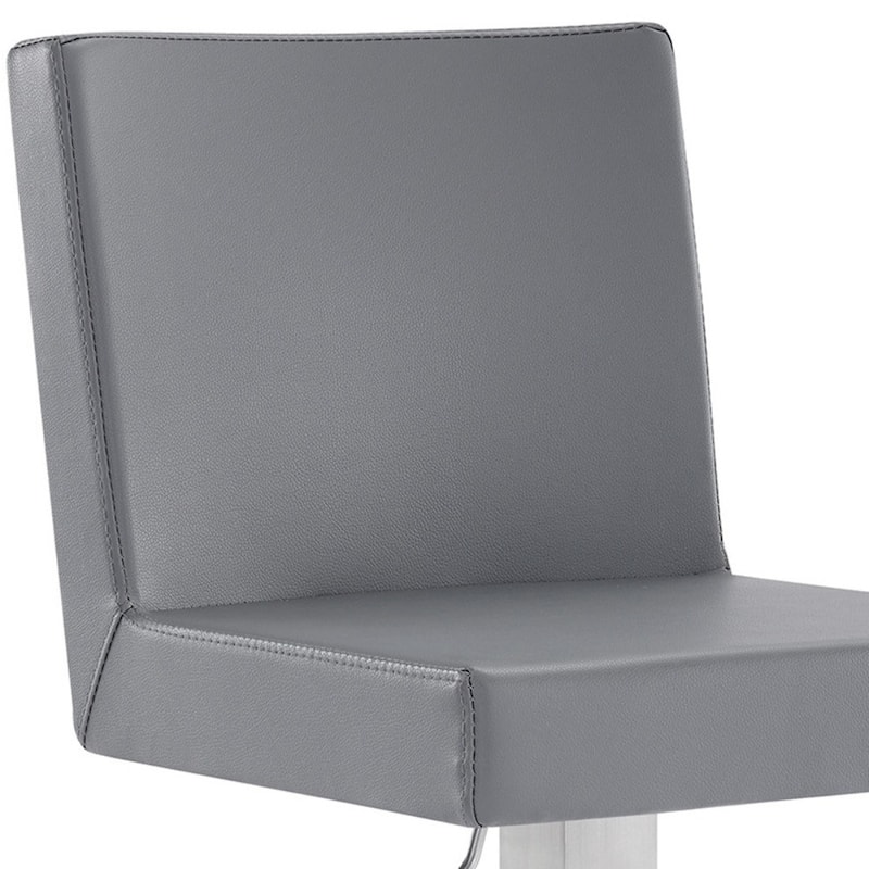 Grey Faux Leather Swivel Adjustable Bar Stool with Full Back and Footrest - 18” x 15.5” x 43.5” (D x W x H)